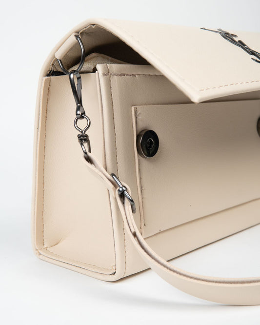 Pre-Owned YSL Saint Laurent Envelope Shoulder Bag — Cream Leather, Gunmetal Hardware
