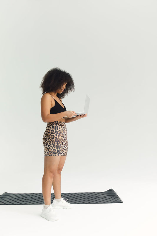 Pre-Owned Adidas Leopard Print High Waist Biker Shorts — Brown/Black