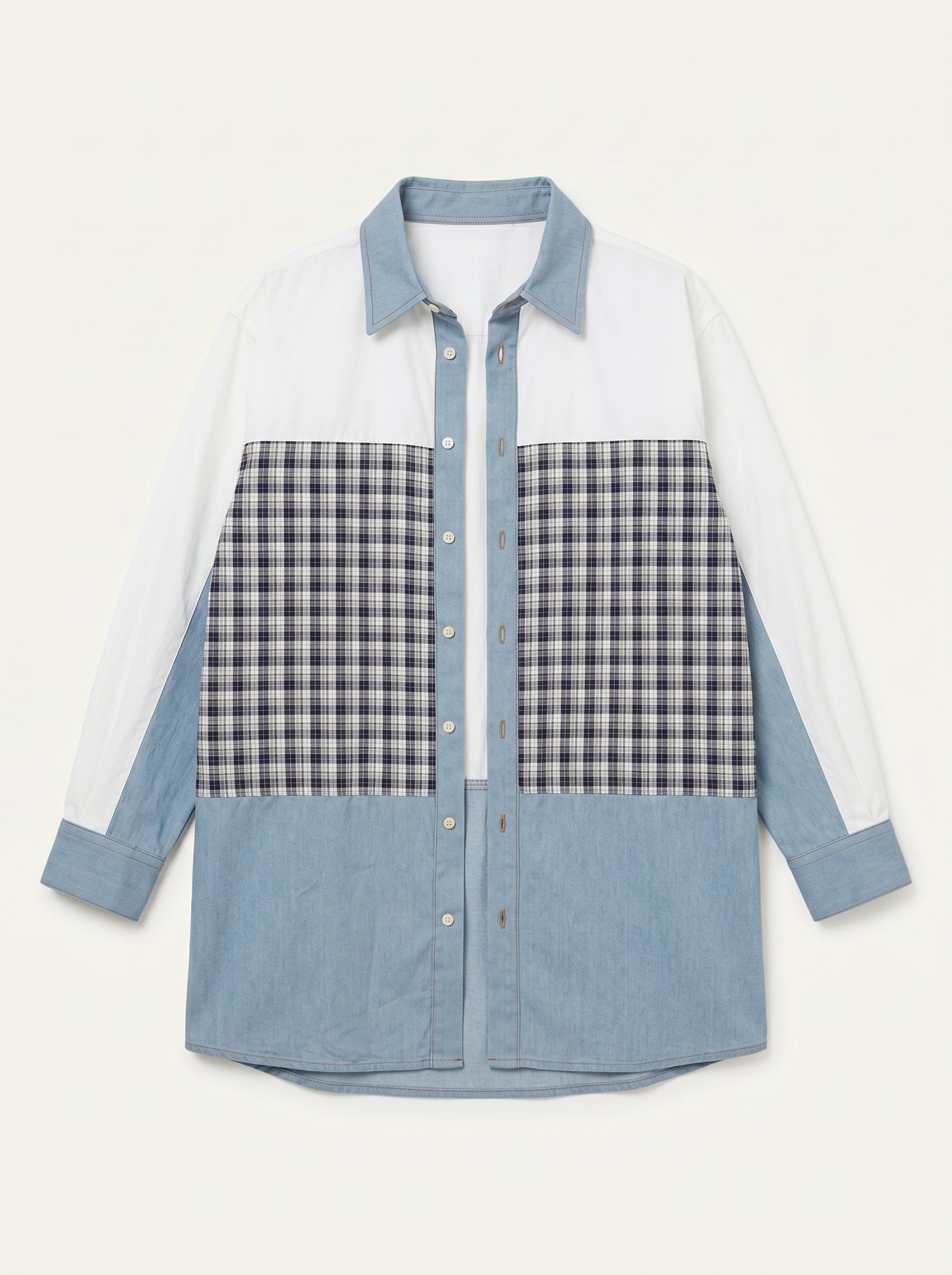 Vintage Patchwork Denim Shacket — Oversized Longline