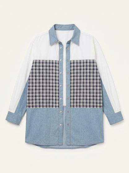 Vintage Patchwork Denim Shacket — Oversized Longline