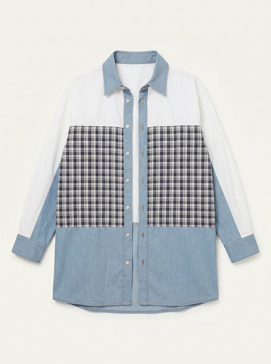 Vintage Patchwork Denim Shacket — Oversized Longline