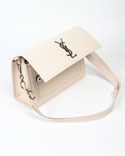 Pre-Owned YSL Saint Laurent Envelope Shoulder Bag — Cream Leather, Gunmetal Hardware