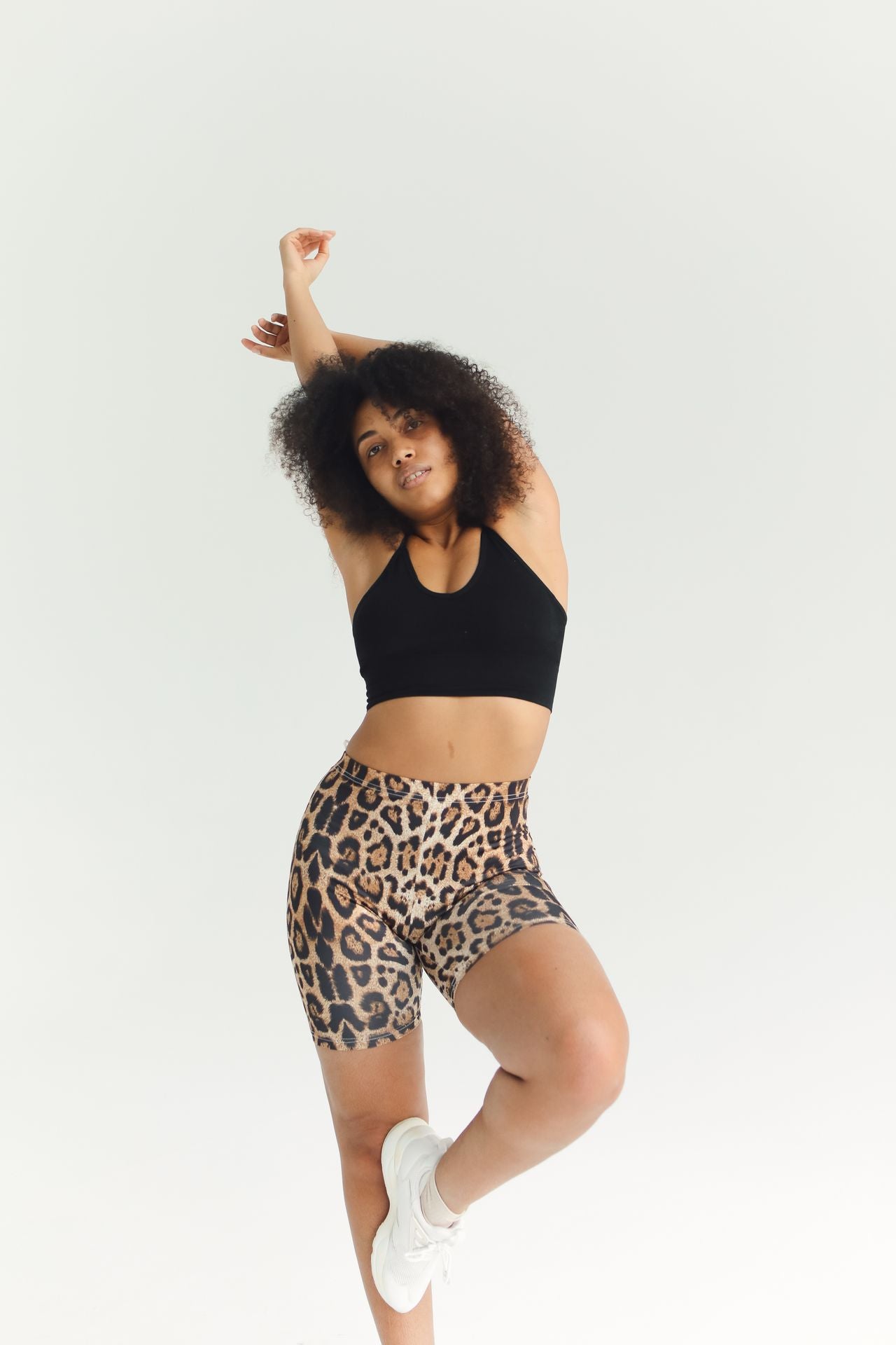 Pre-Owned Adidas Leopard Print High Waist Biker Shorts — Brown/Black