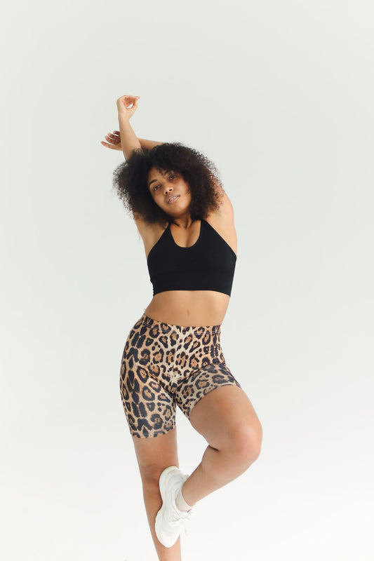 Pre-Owned Adidas Leopard Print High Waist Biker Shorts — Brown/Black